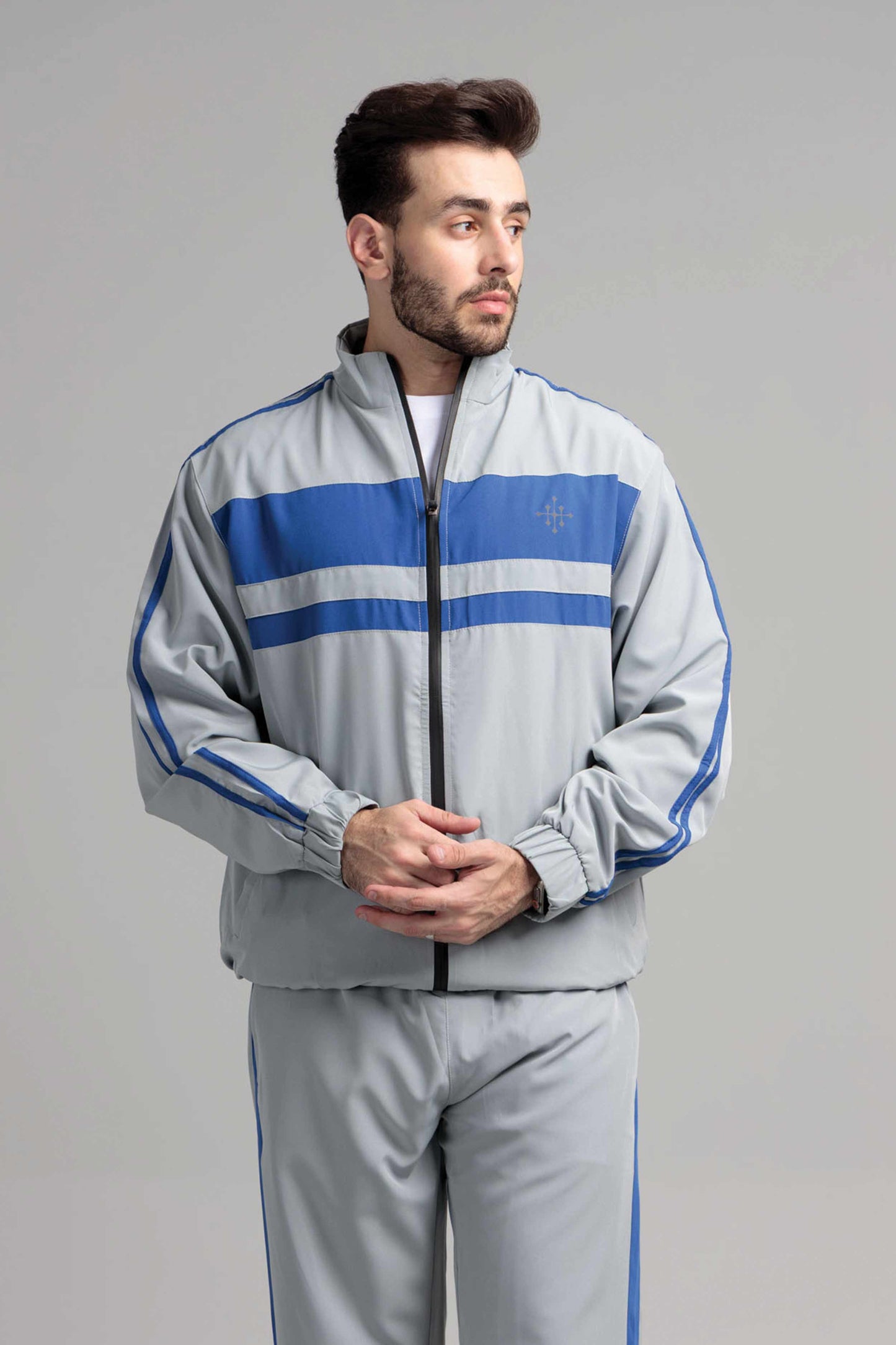 Men's Micro Stretch Active Wear Tracksuit - Silver Grey