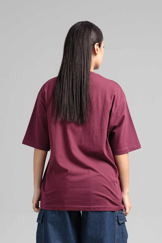 Women Boxy Fit Cotton T-Shirt - Maroon