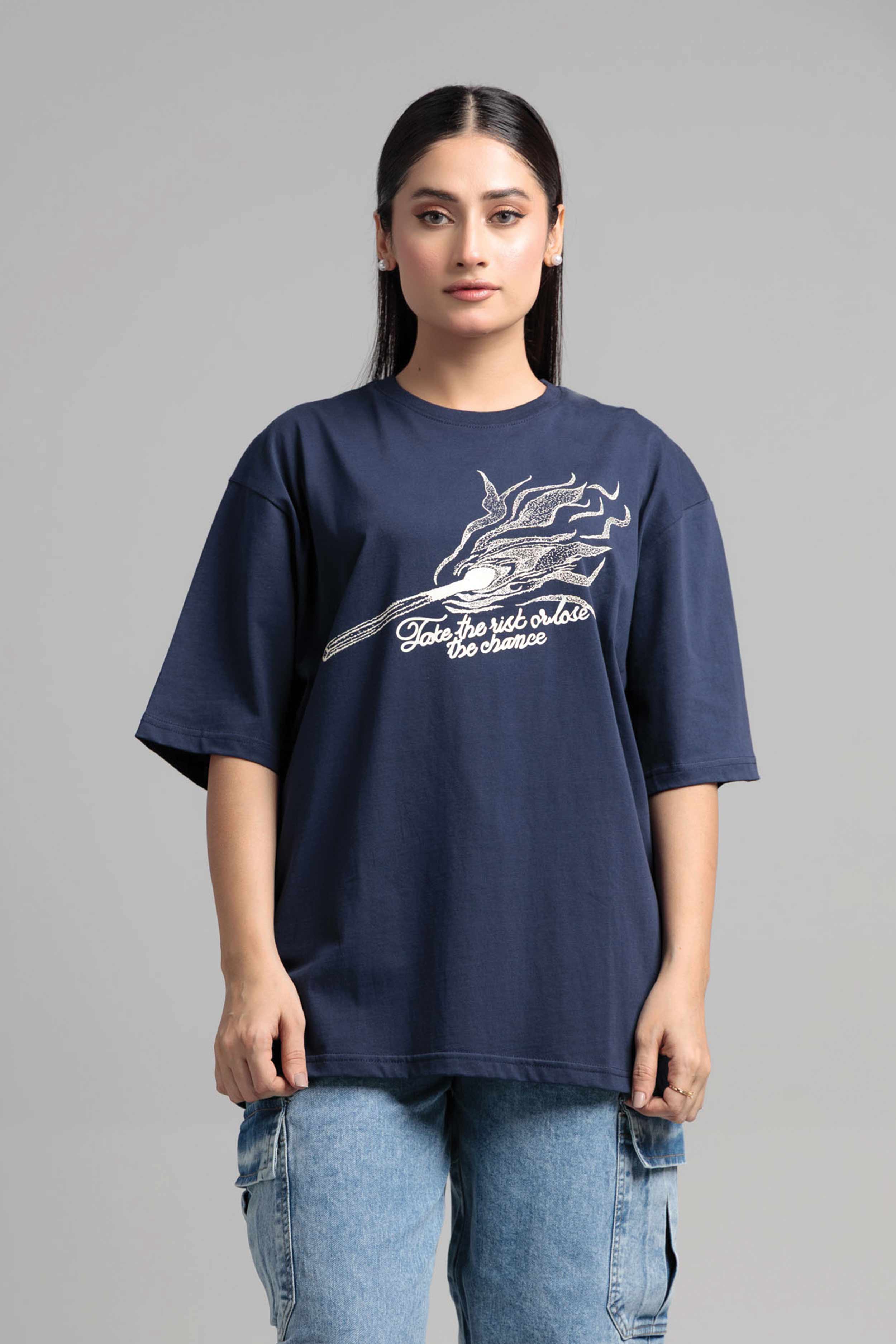 Women Boxy Fit Cotton T-Shirt -  Navy