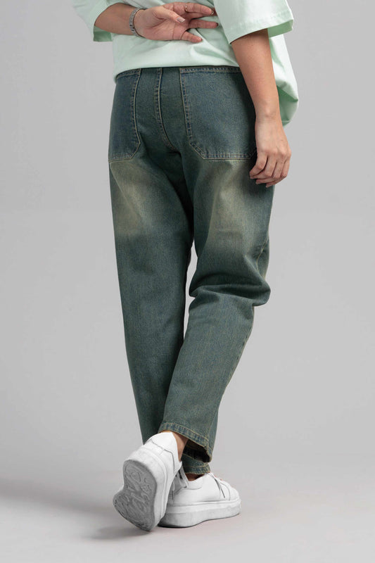 Women Loose Fit Cut & Sewn Denim Jeans - Vintage Blue