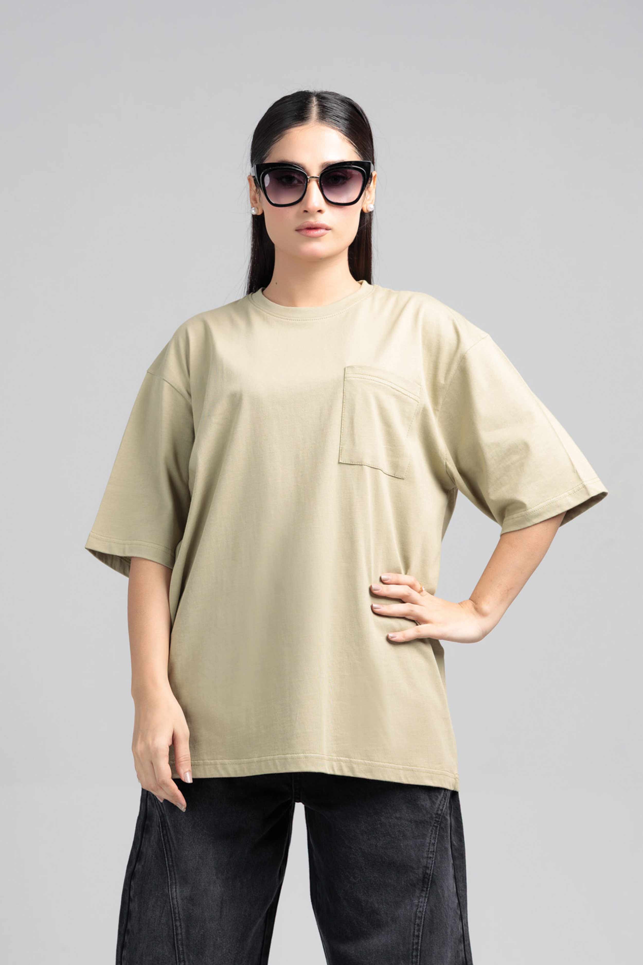 Women Boxy Fit Cotton T-Shirt - Grey Green