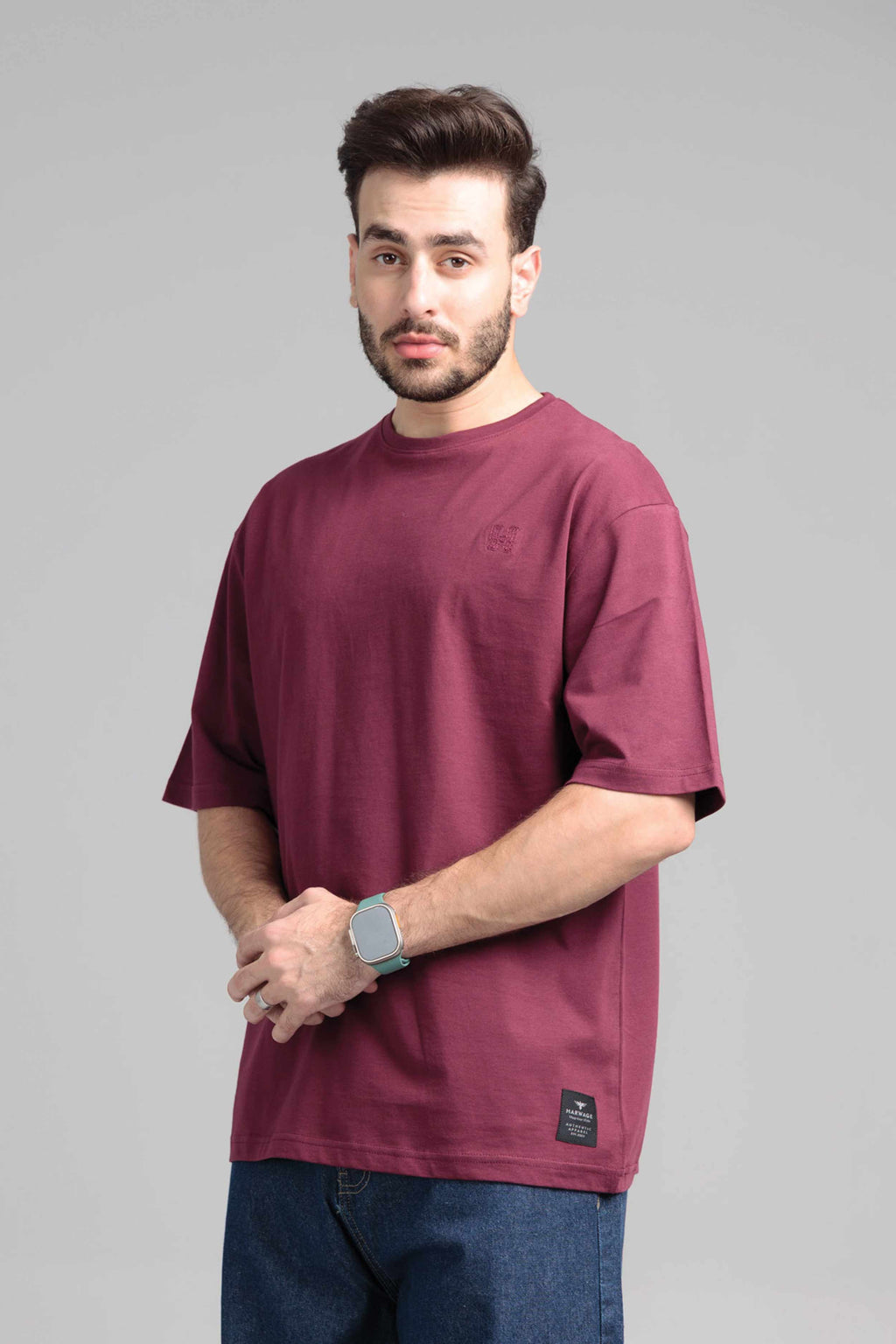 Men Boxy Fit Cotton T-Shirt - Maroon