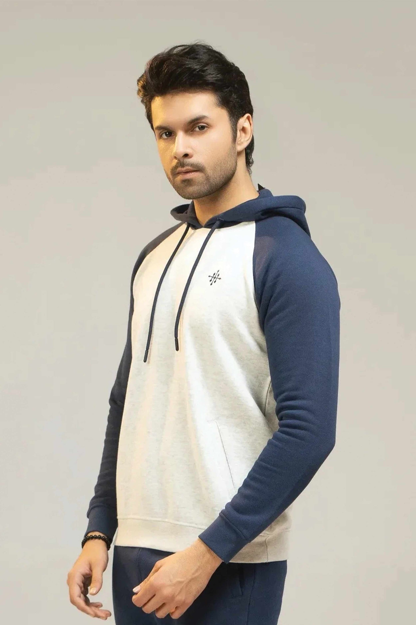 Men’s White & Navy Fleece Hoodie - White/Navy