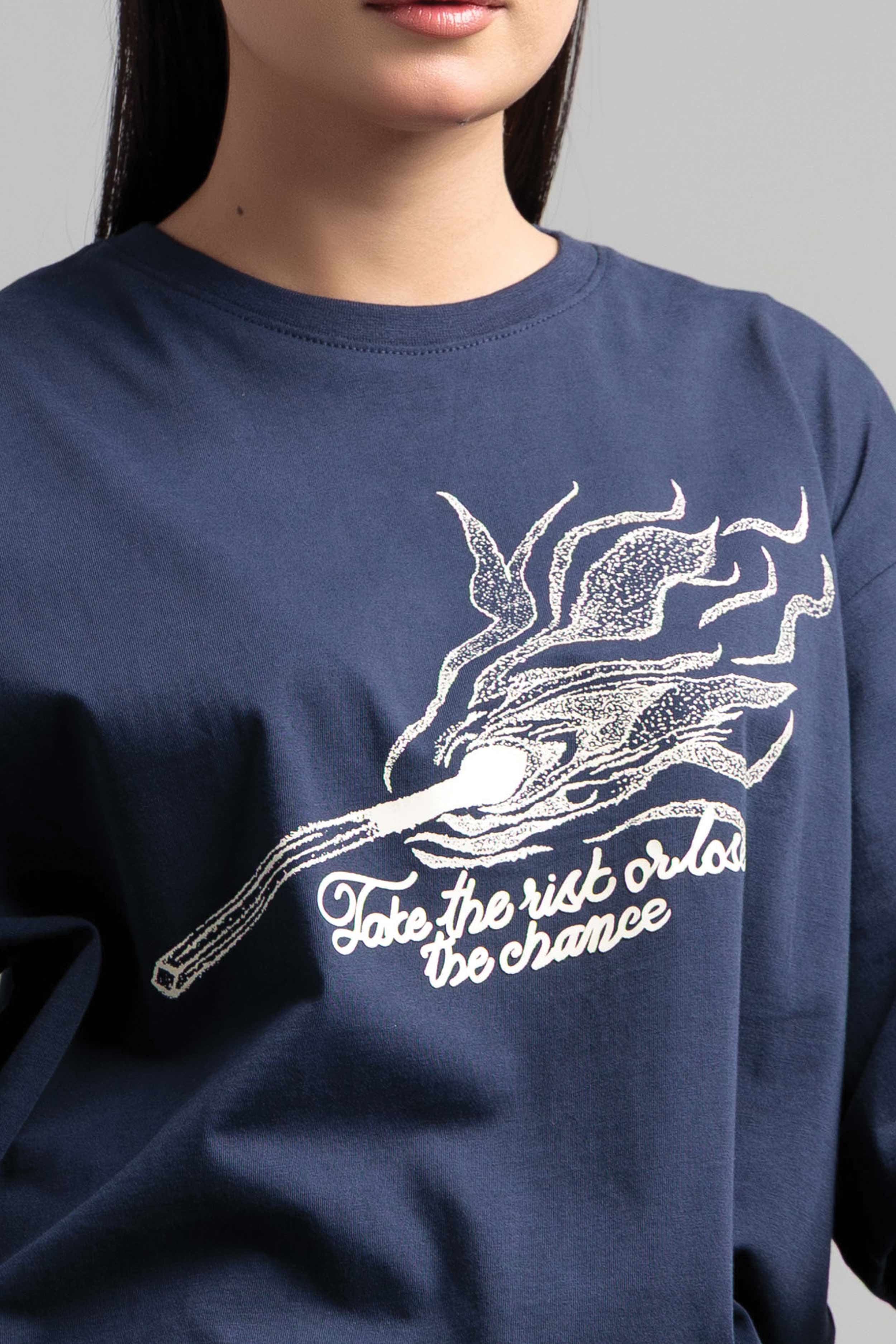 Women Boxy Fit Cotton T-Shirt -  Navy