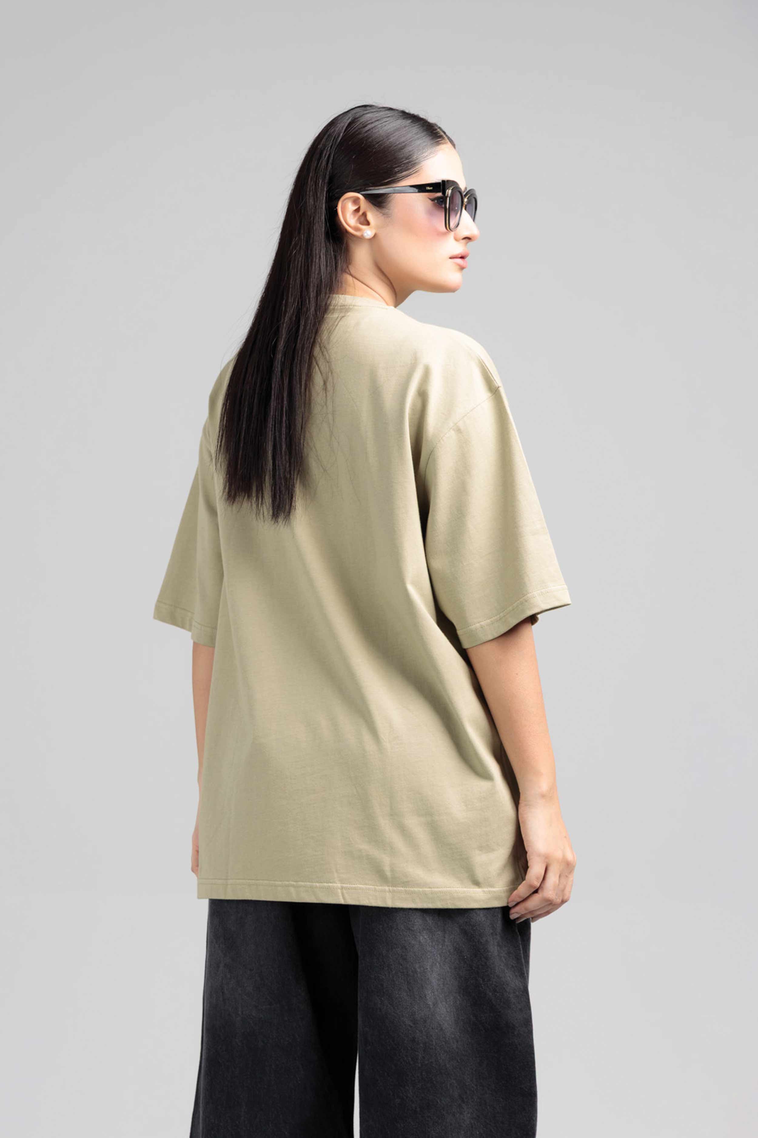 Women Boxy Fit Cotton T-Shirt - Grey Green