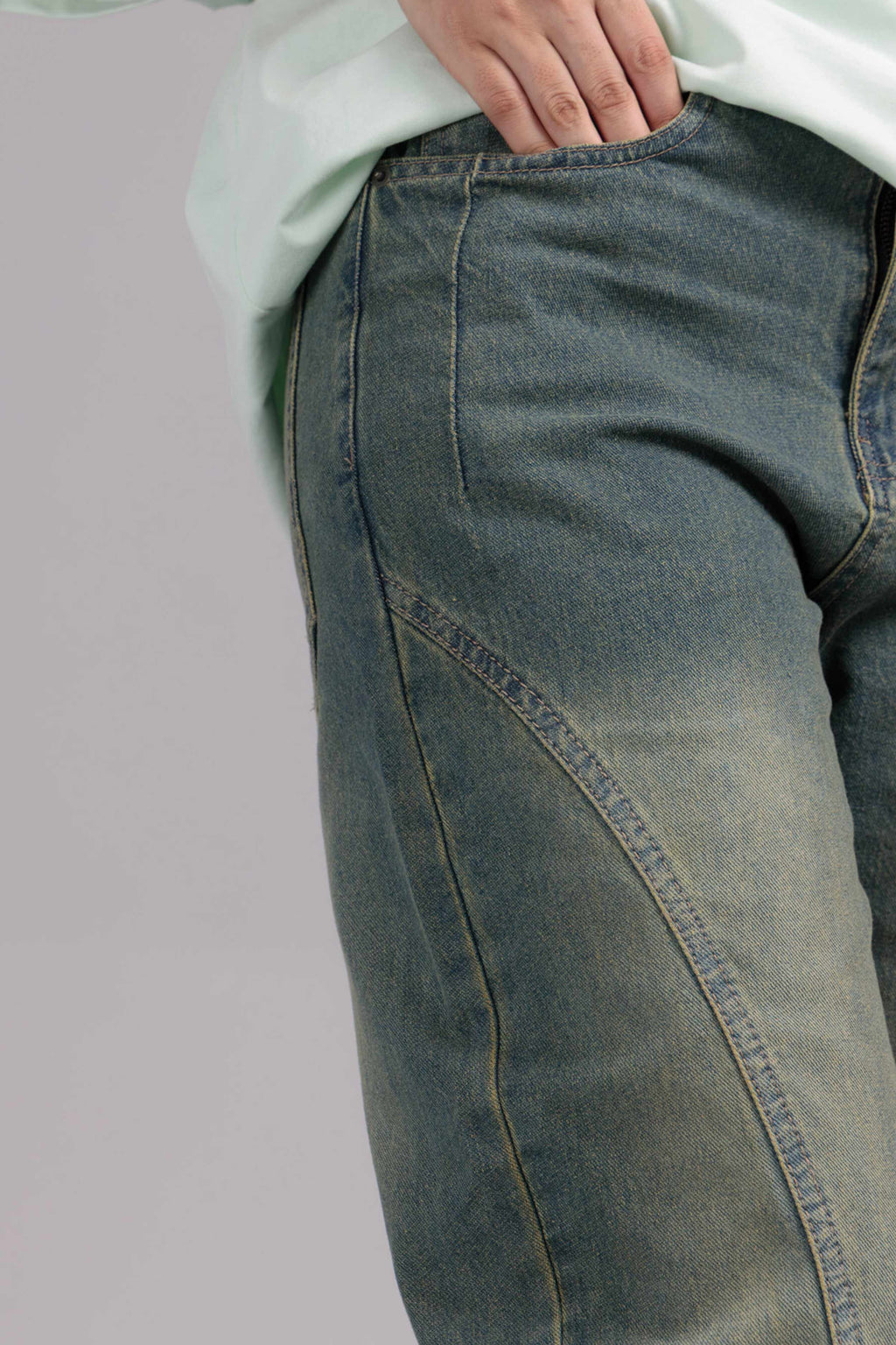 Women Loose Fit Cut & Sewn Denim Jeans - Vintage Blue