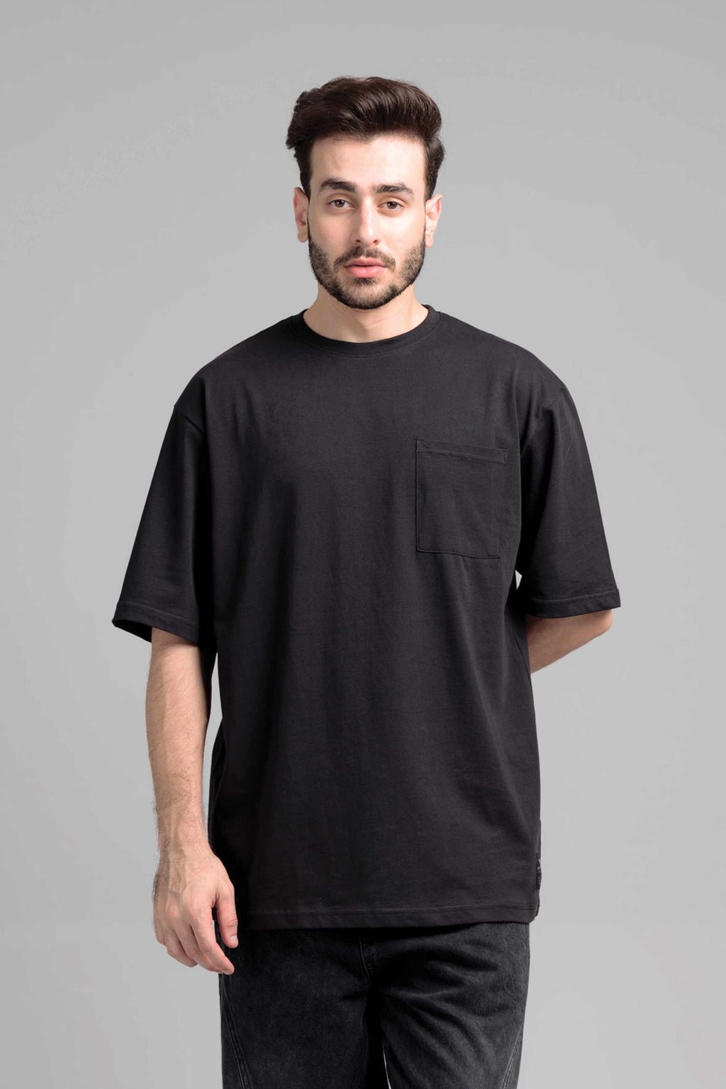 Men Boxy Fit Cotton T-Shirt - Jet Black