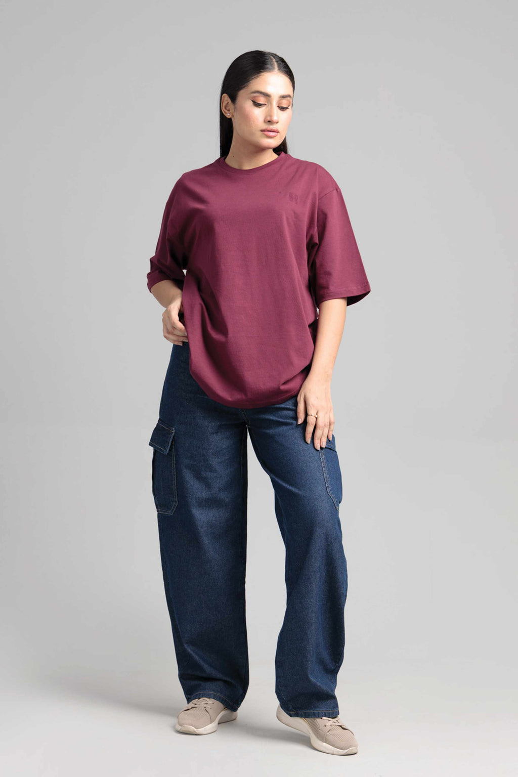 Women Boxy Fit Cotton T-Shirt - Maroon