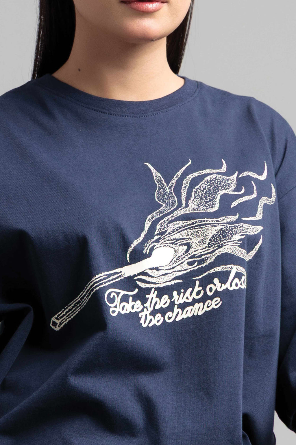 Women Boxy Fit Cotton T-Shirt -  Navy