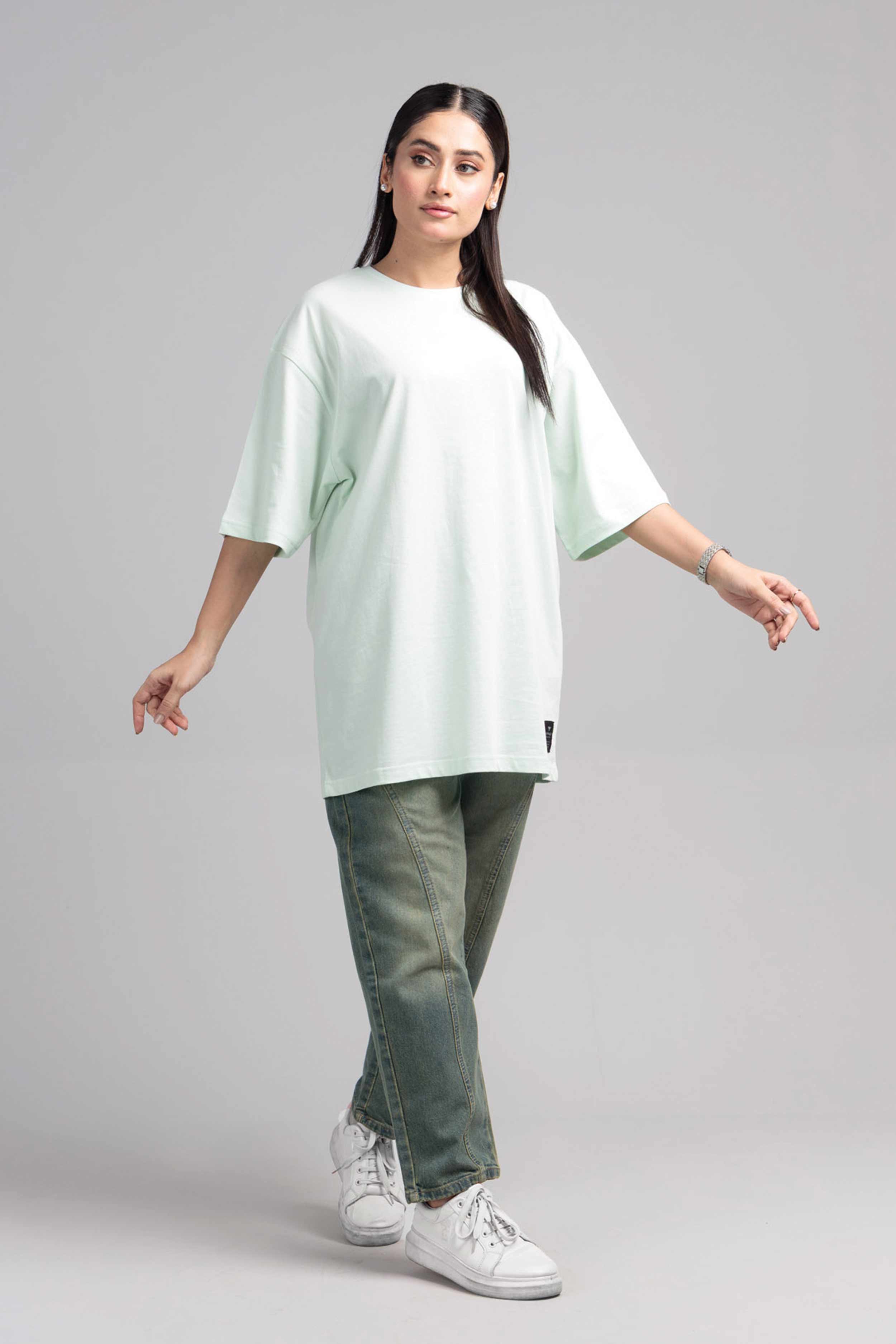 Women Boxy Fit Cotton T-Shirt - Hint of Mint