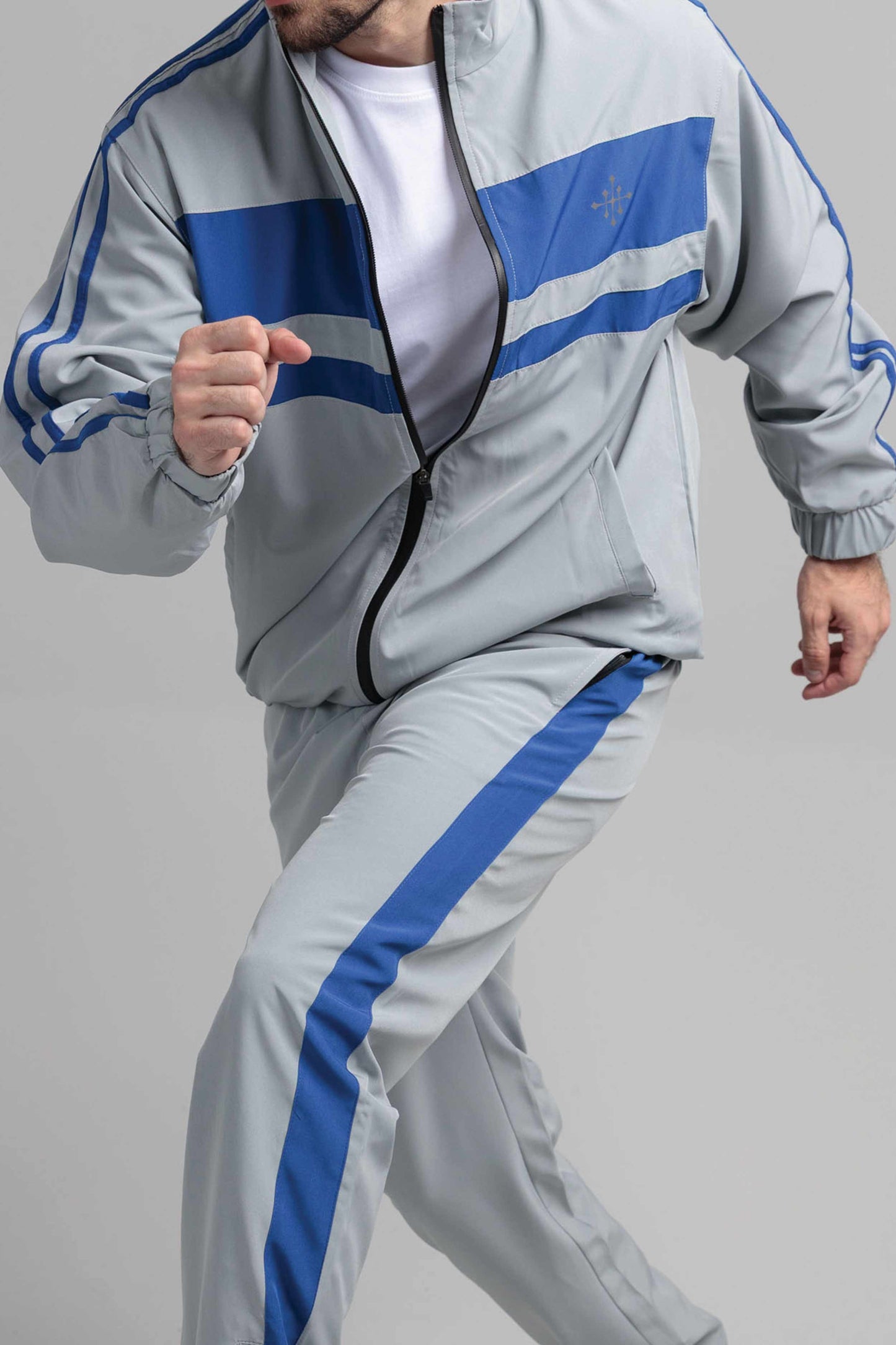 Men's Micro Stretch Active Wear Tracksuit - Silver Grey