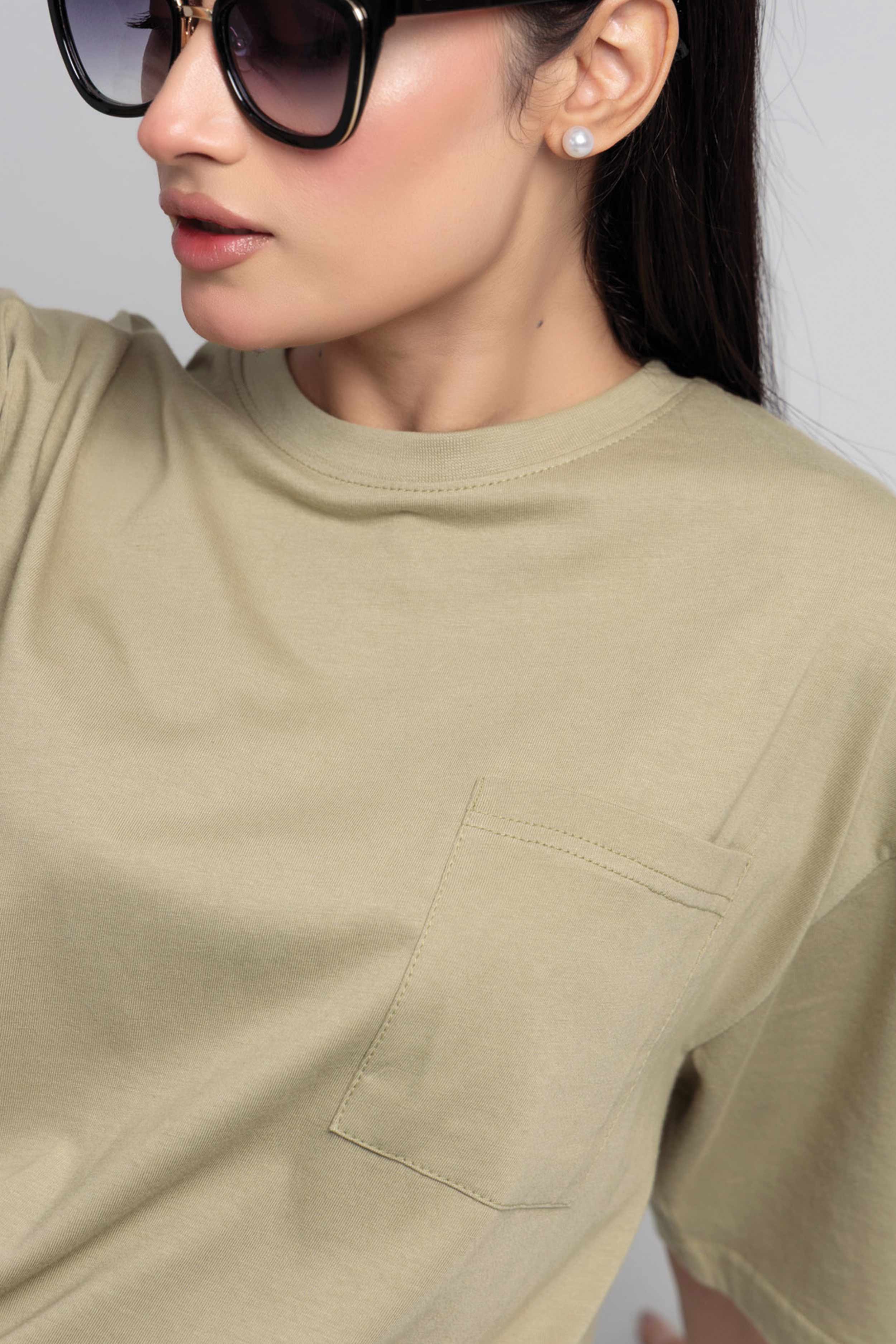 Women Boxy Fit Cotton T-Shirt - Grey Green