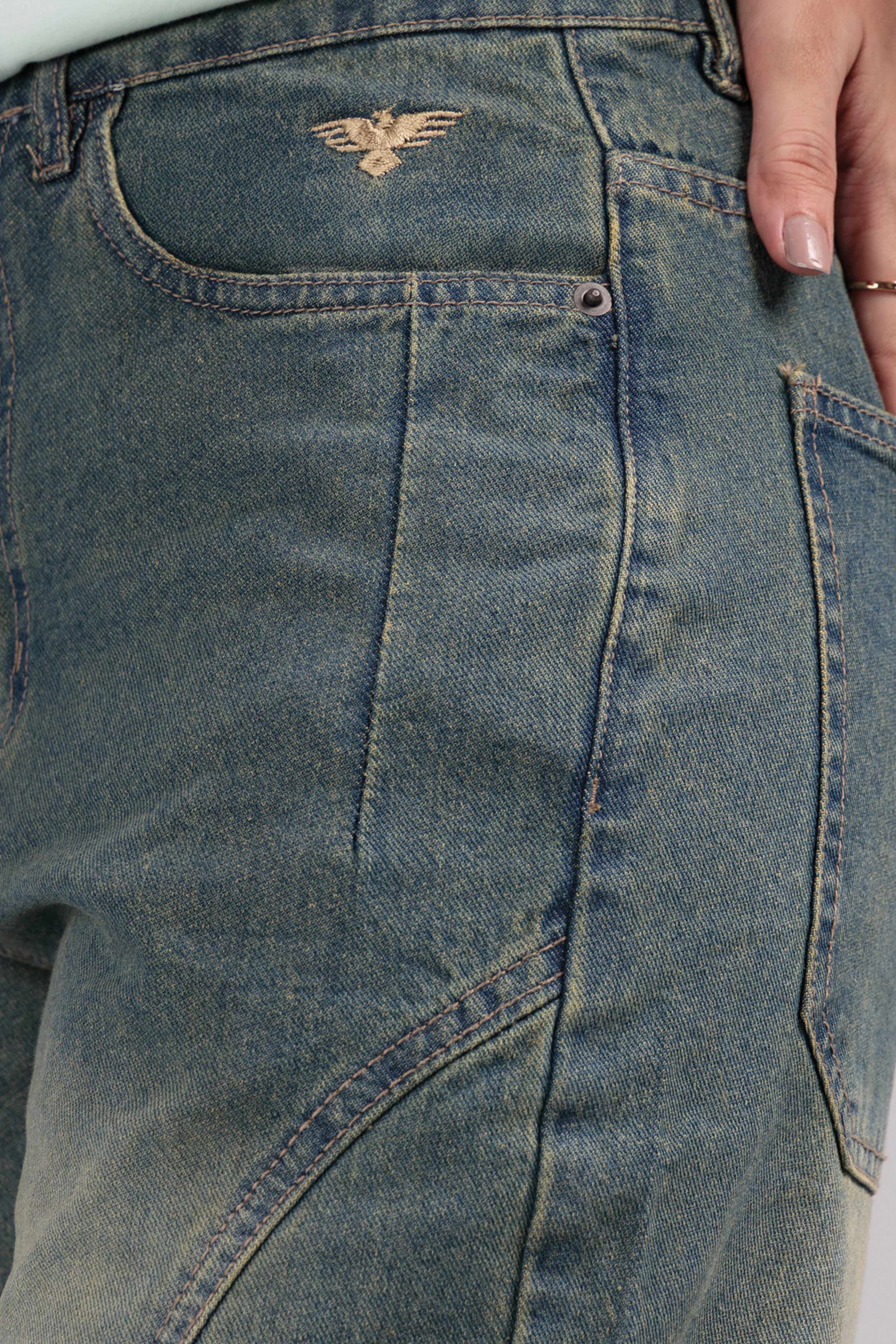 Women Loose Fit Cut & Sewn Denim Jeans - Vintage Blue