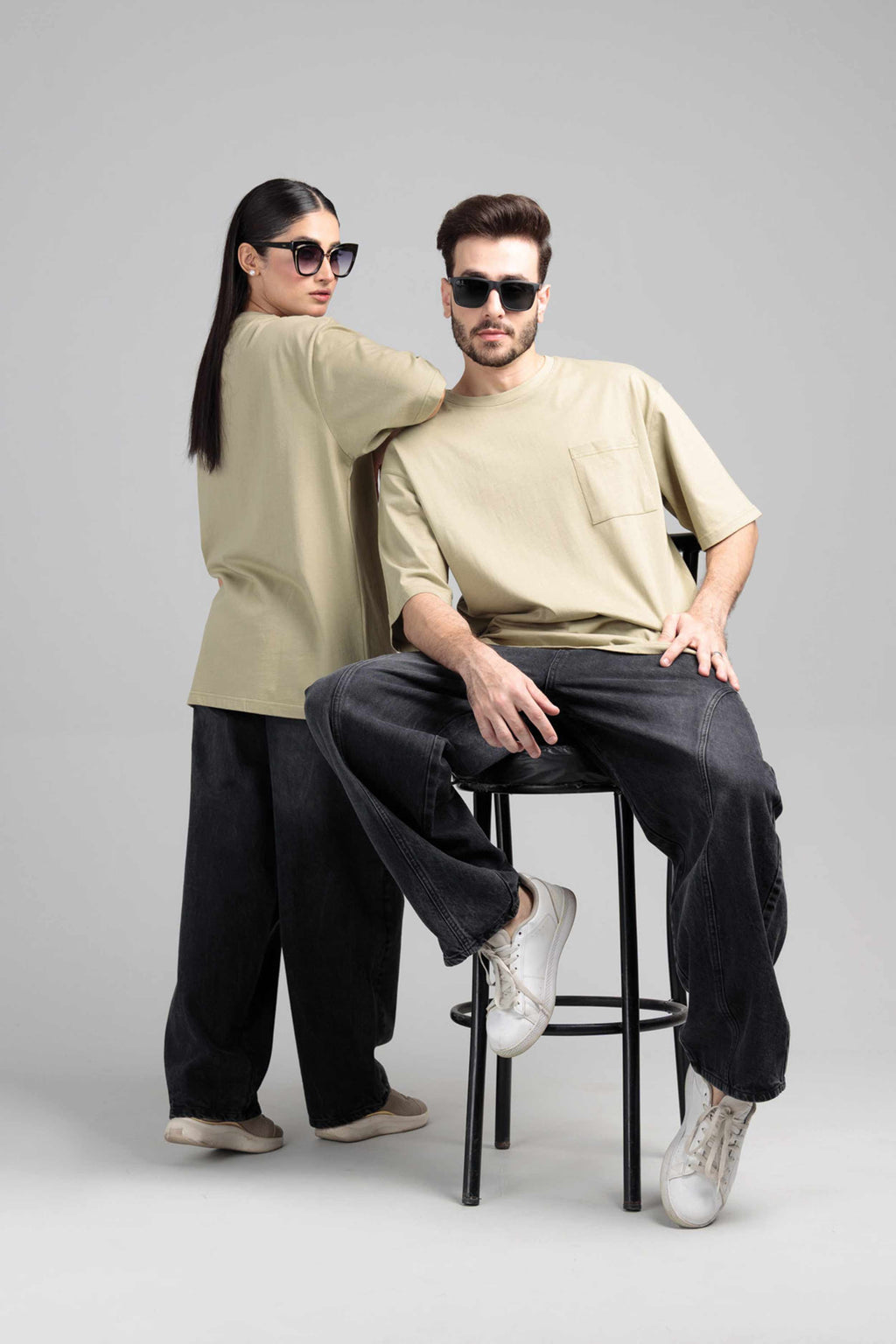 Men Boxy Fit Cotton T-Shirt - Grey Green