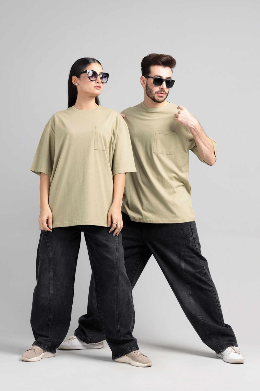 Men Boxy Fit Cotton T-Shirt - Grey Green