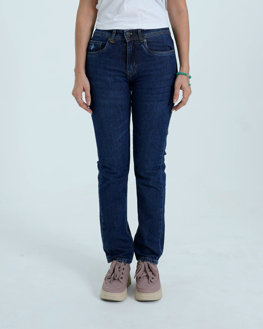 Women Dark Blue Straight Fit Denim Jeans