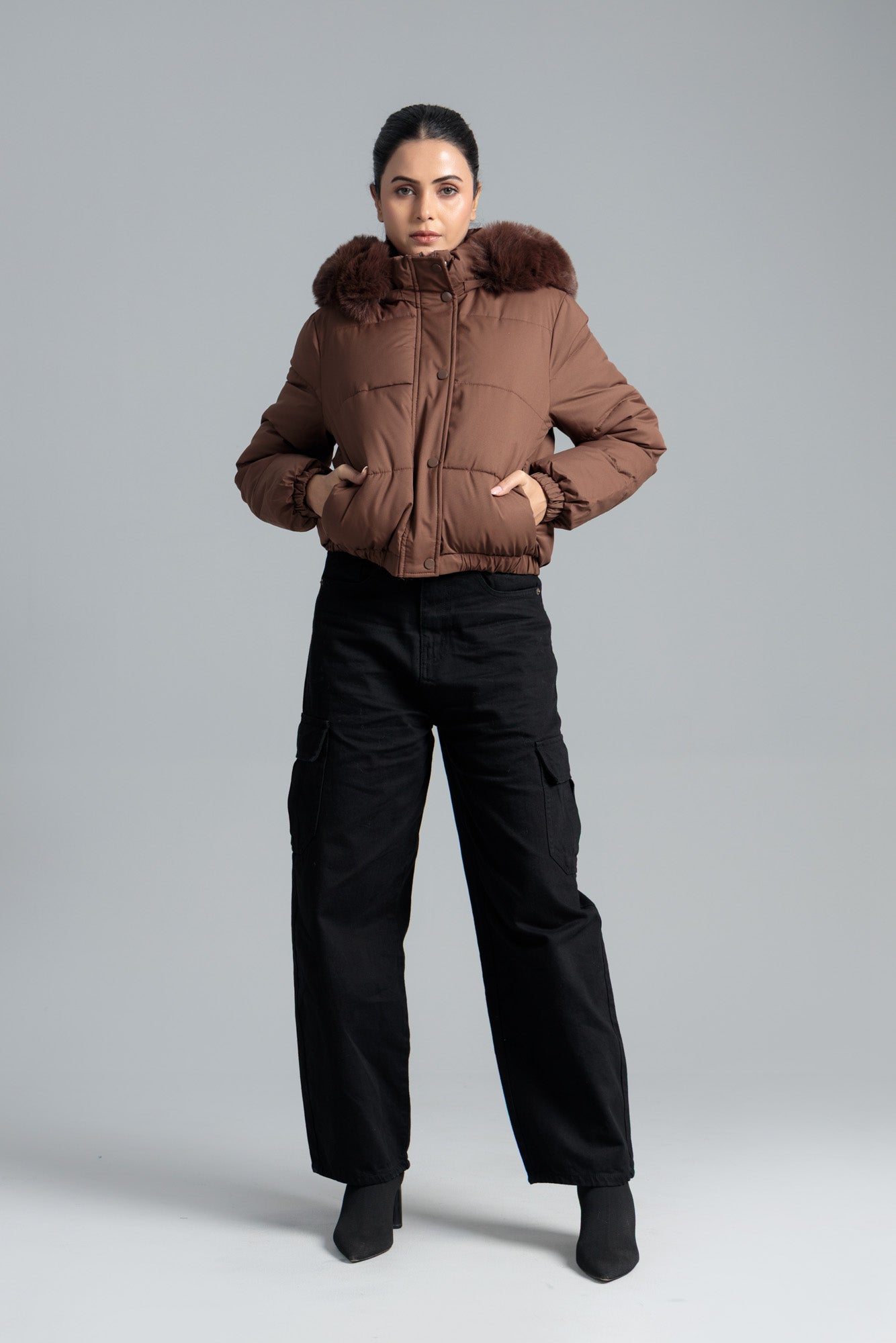 Woman Puffar Parachute Jacket - Coffee Liqueur