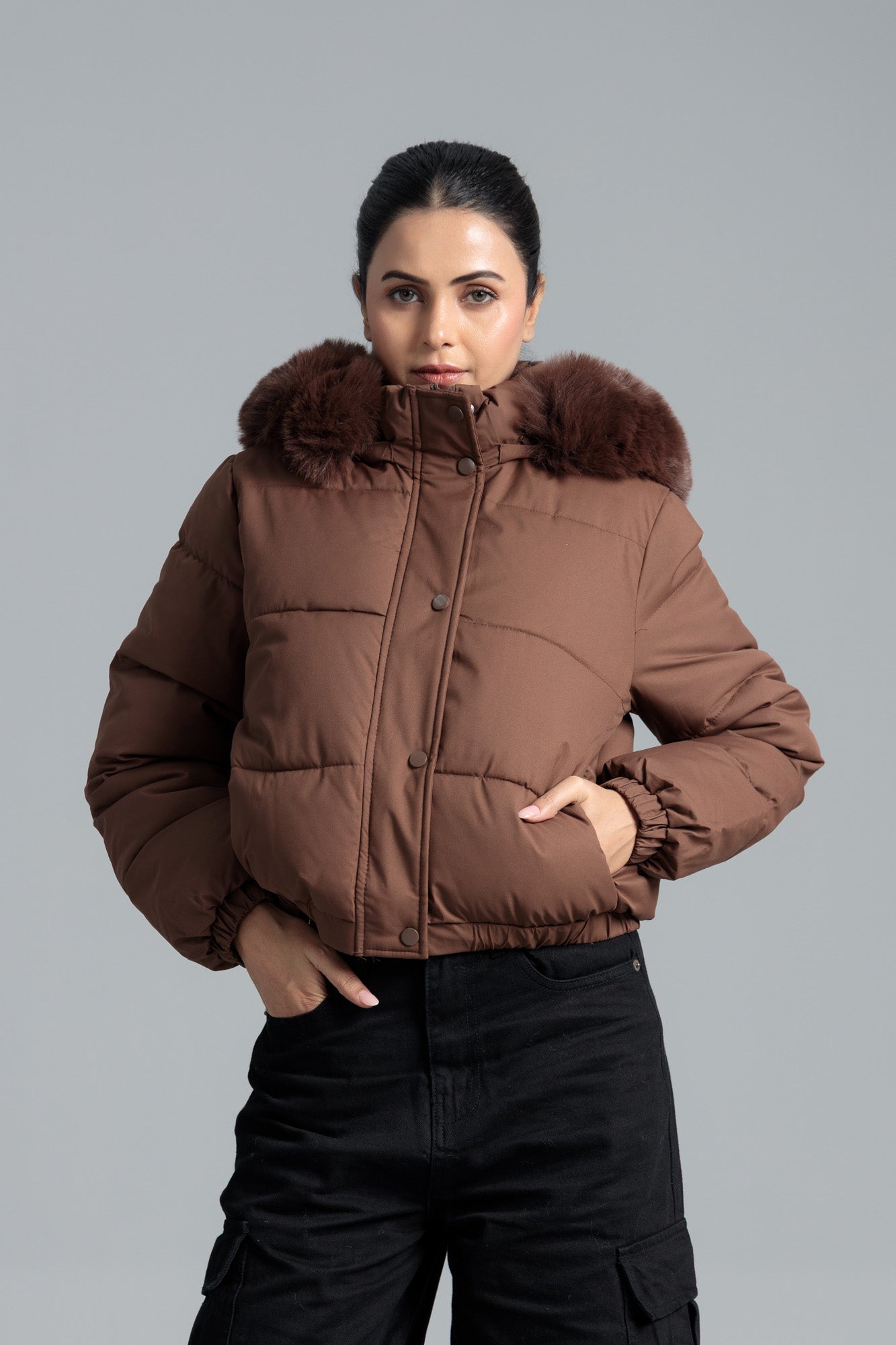 Woman Puffar Parachute Jacket - Coffee Liqueur
