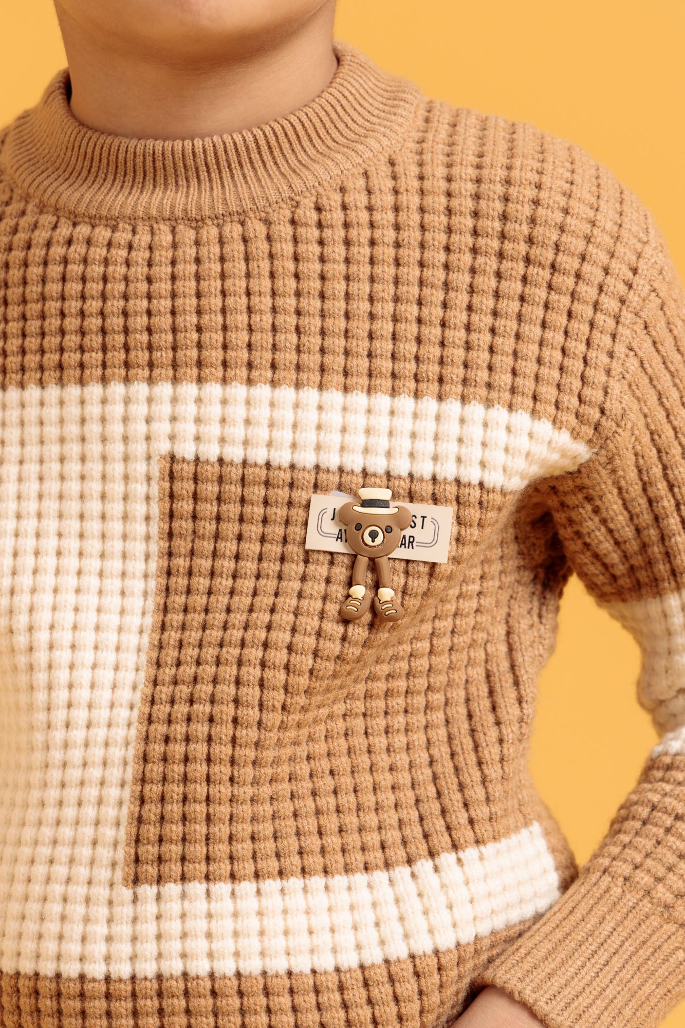 Little Boys R-Neck Wool Cardigan - Honey