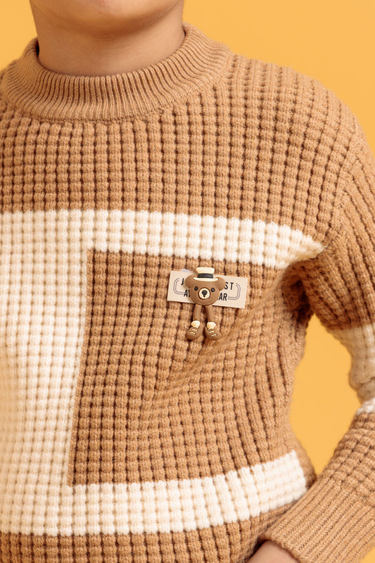 Little Boys R-Neck Wool Cardigan - Honey