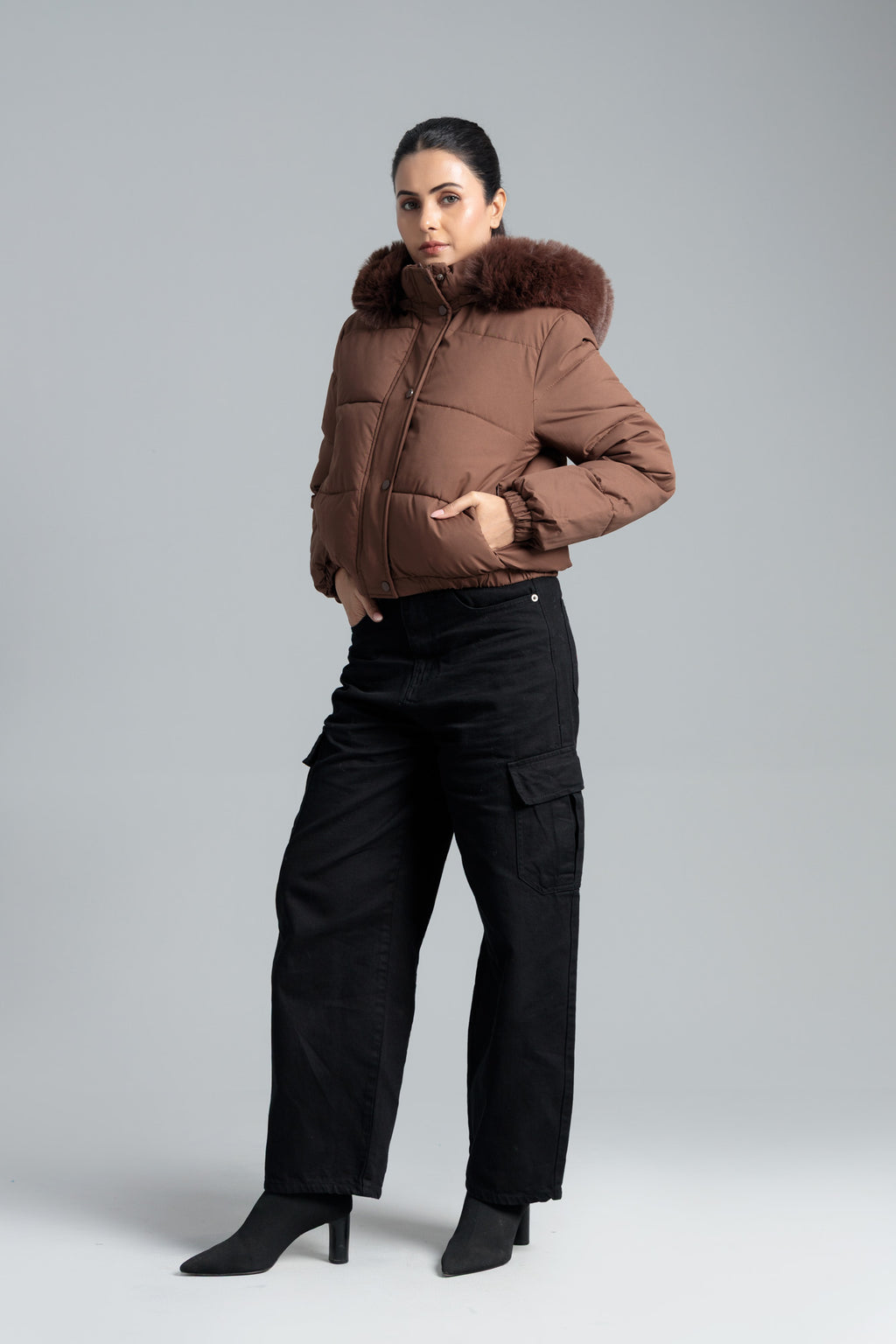 Woman Puffar Parachute Jacket - Coffee Liqueur