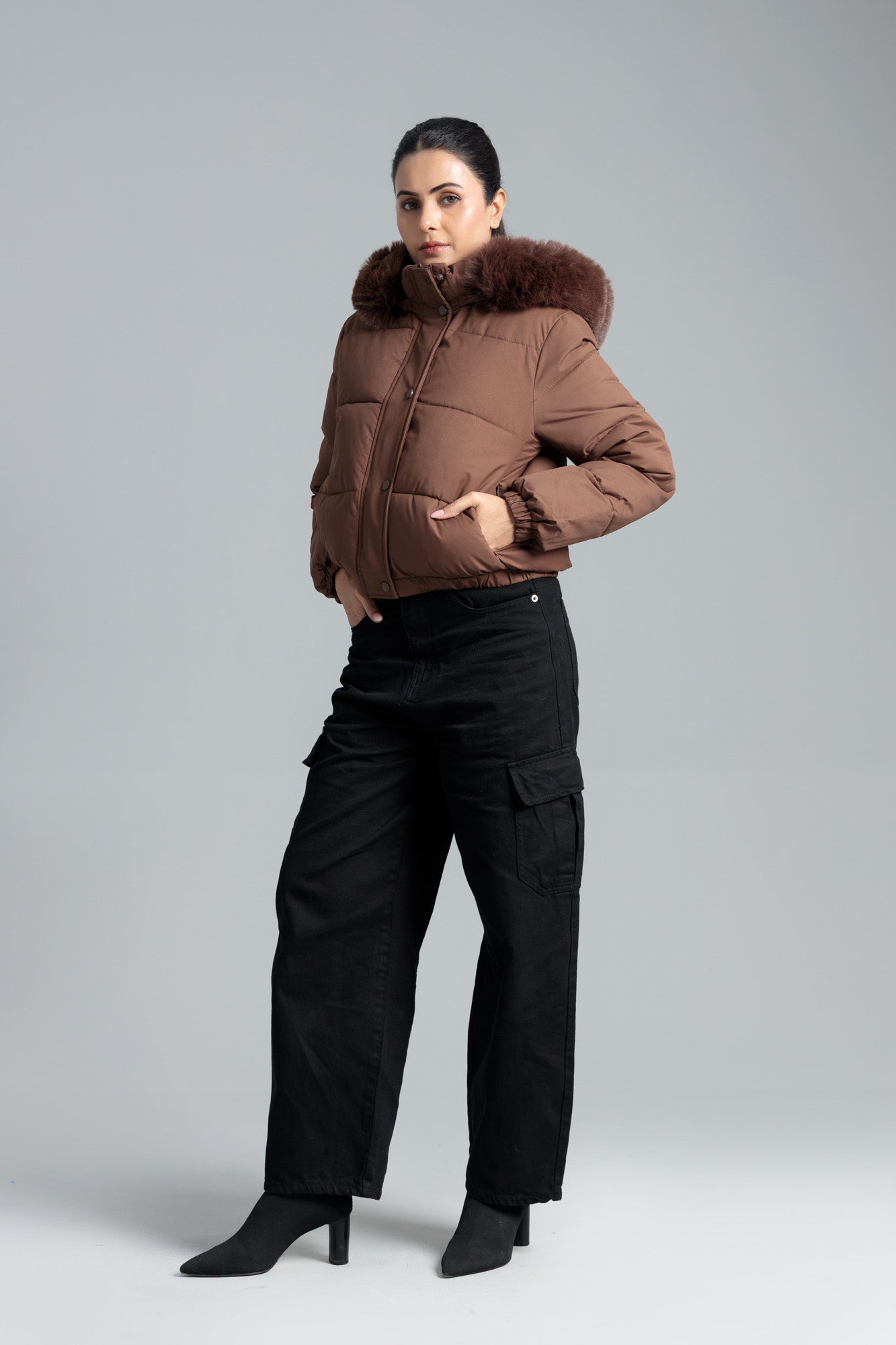 Woman Puffar Parachute Jacket - Coffee Liqueur