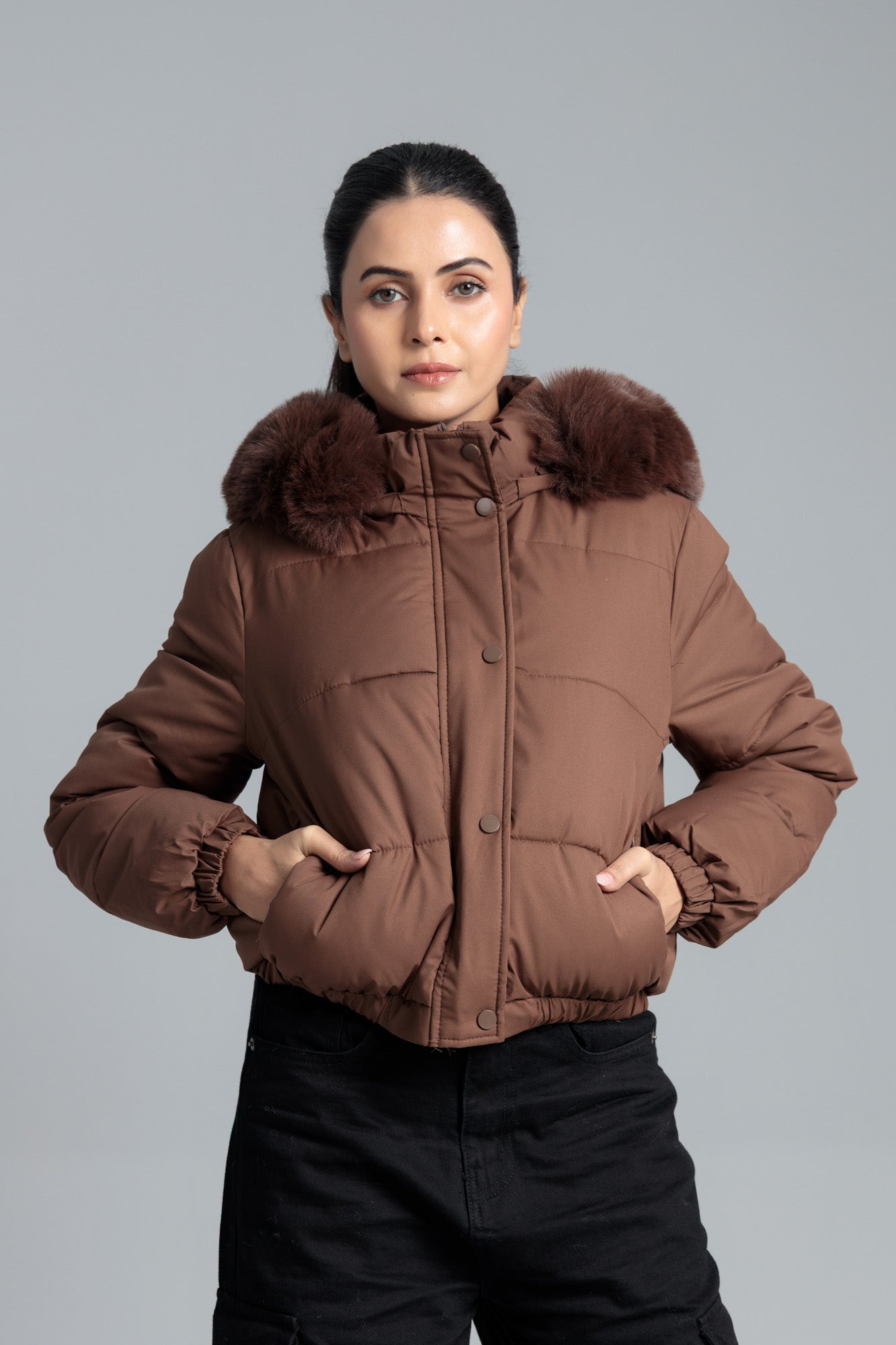 Woman Puffar Parachute Jacket - Coffee Liqueur