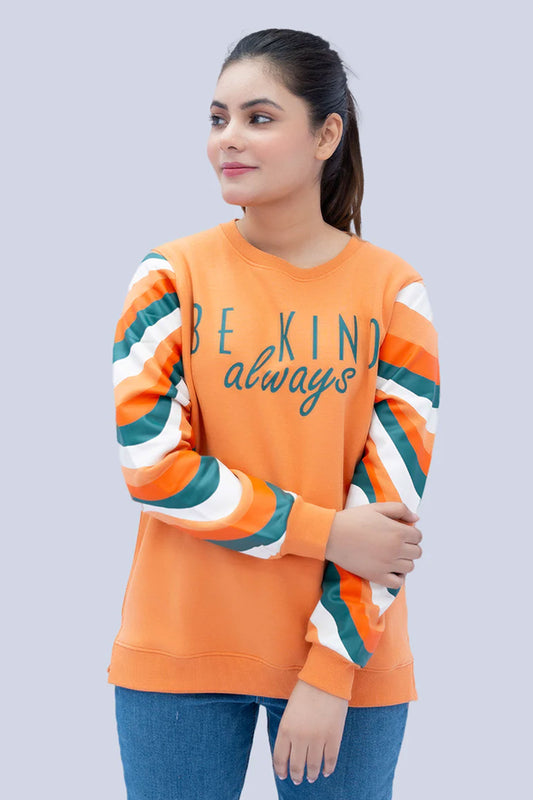 Women Sweatshirt Printed Regular Fit - Orange