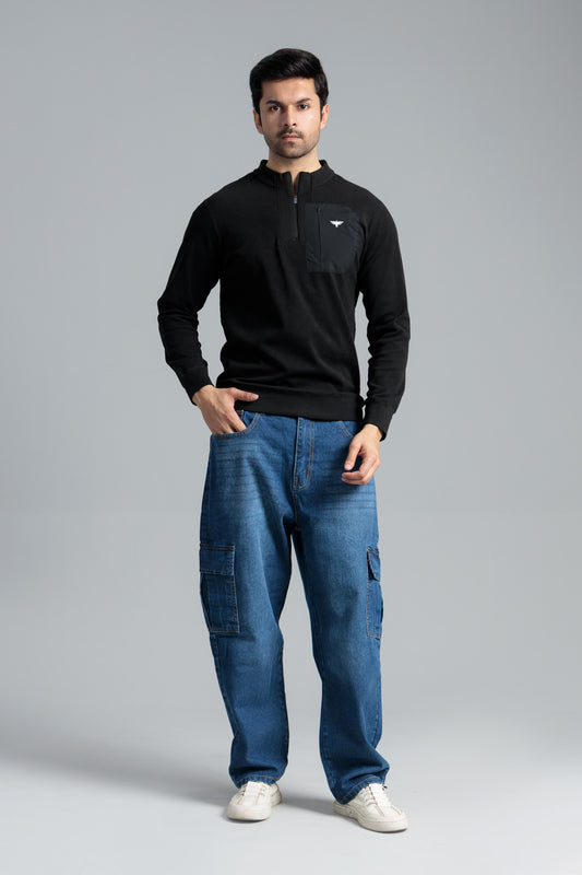 Men Sweat Shirt Fleece - Black