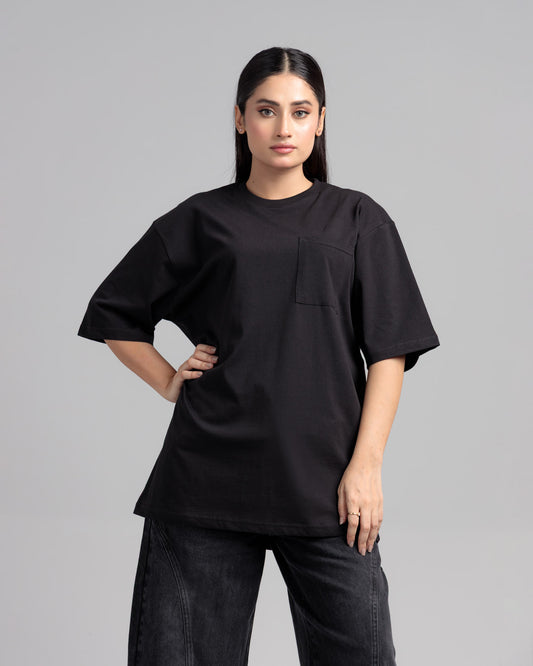 Women Boxy Fit Cotton T-Shirt - Jet Black