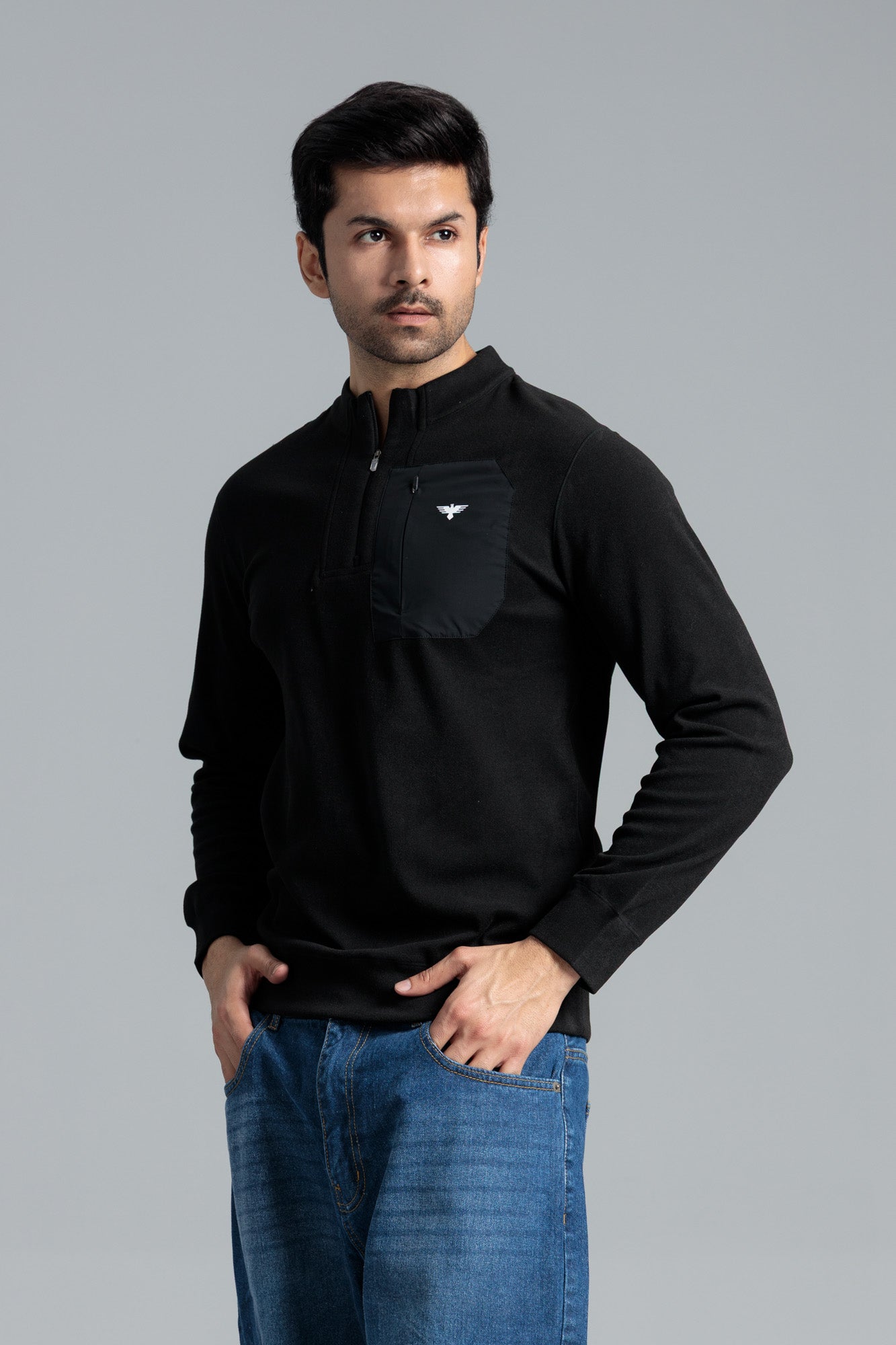 Men Sweat Shirt Fleece - Black