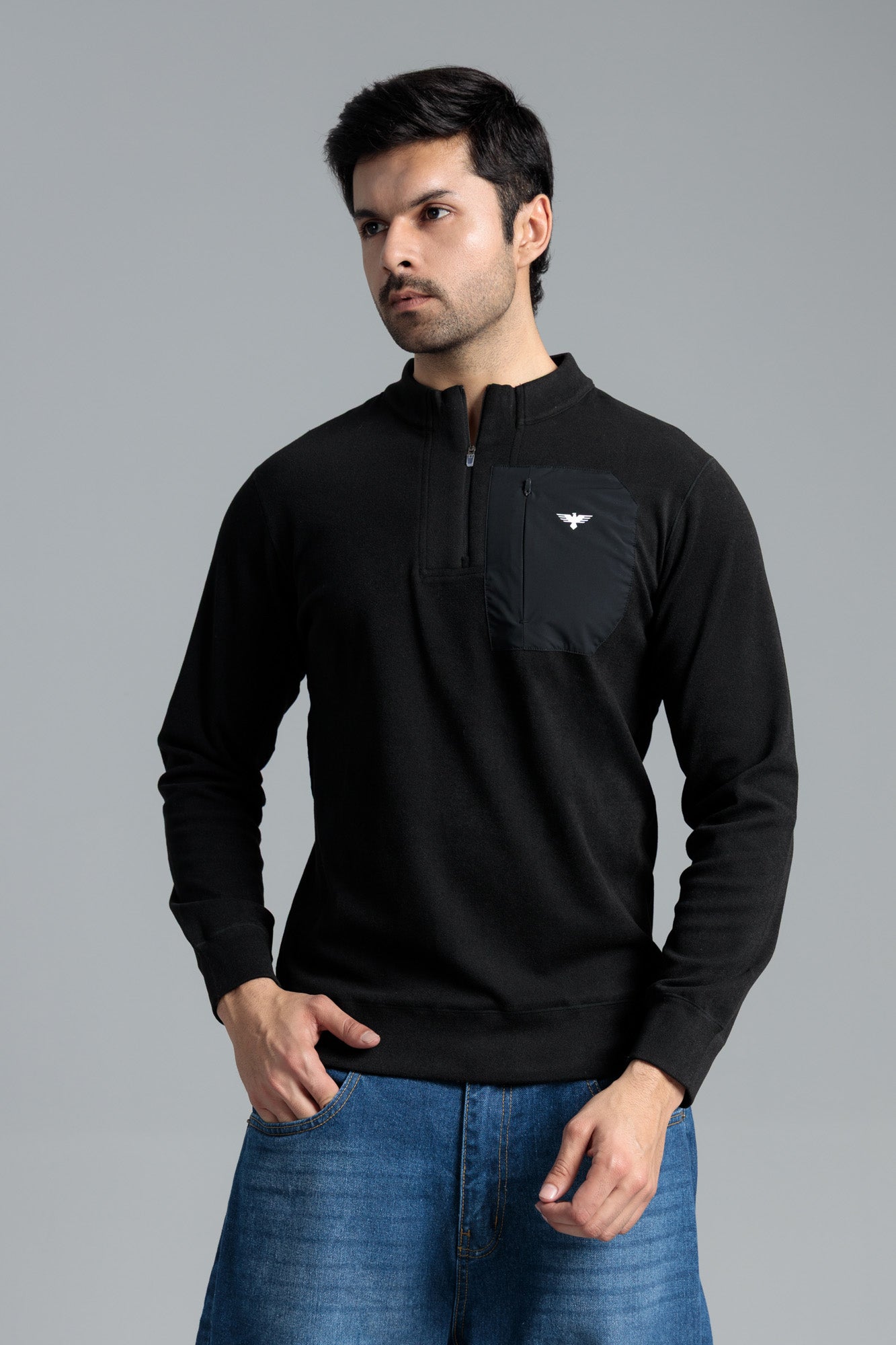 Men Sweat Shirt Fleece - Black