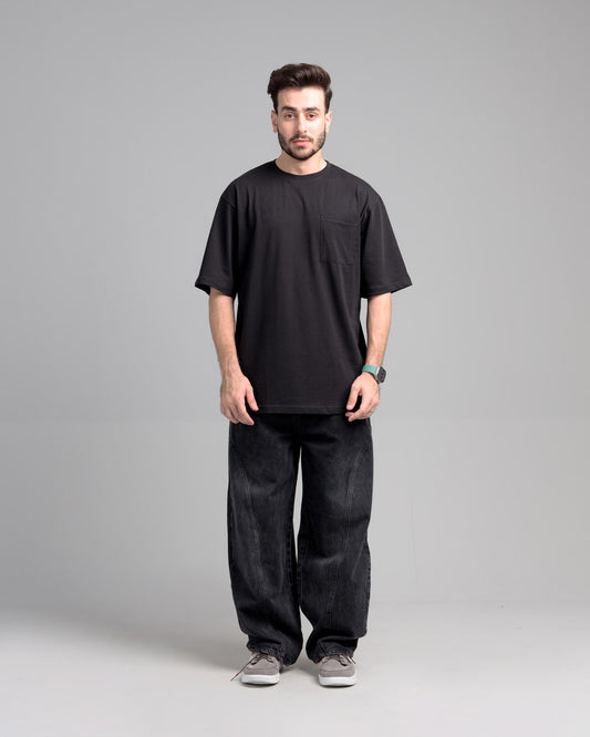 Men Boxy Fit Cotton T-Shirt - Jet Black