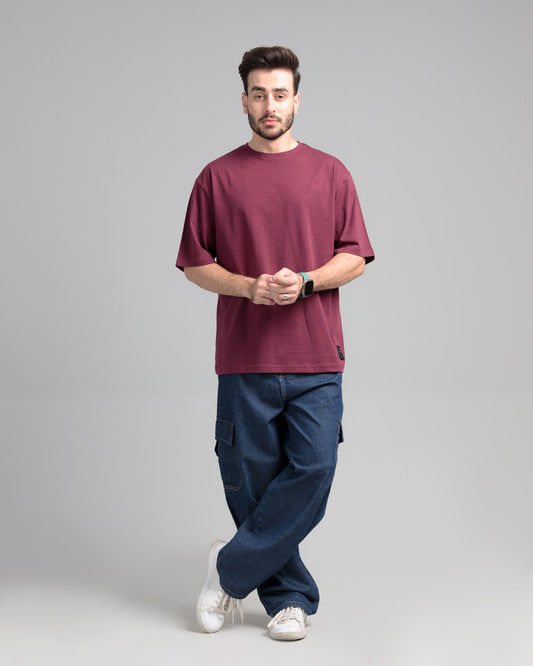 Men Boxy Fit Cotton T-Shirt - Maroon