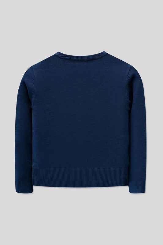 Junior Girls’ R-Neck Wool Cardigan - Navy