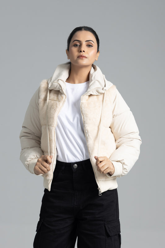 Woman Puffer Parachute Jacket - Pearl white