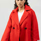 Women Long Wool Coat - Red