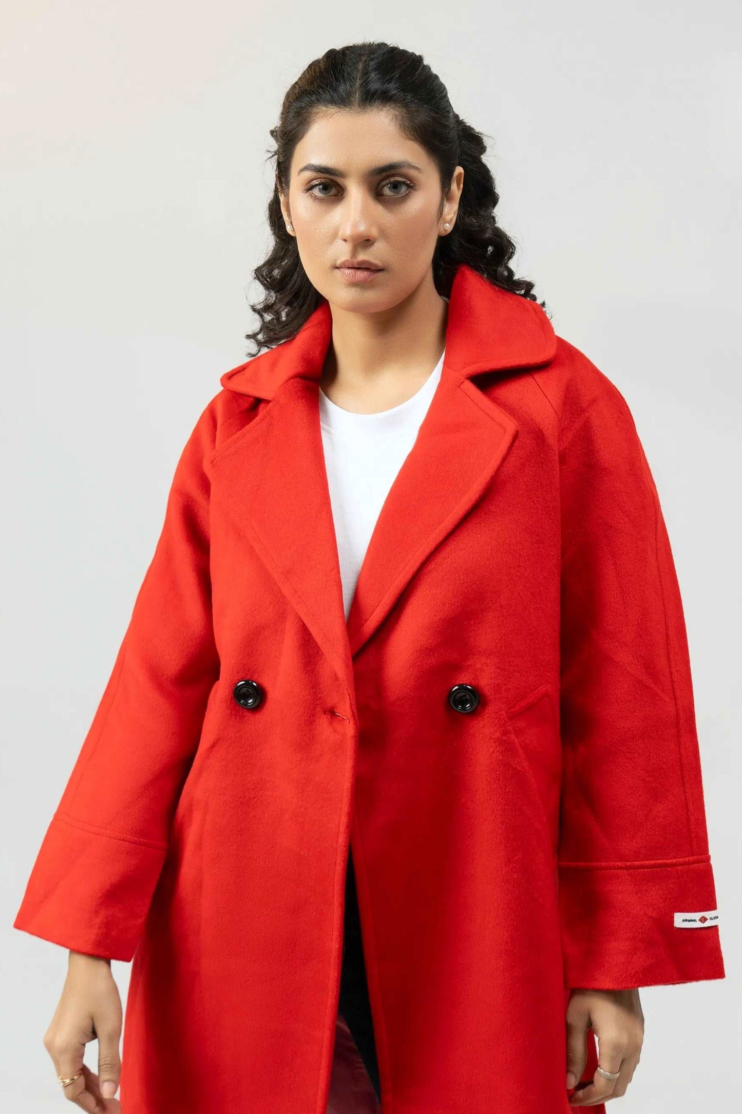 Women Long Wool Coat - Red
