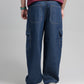 Men Skater Fit Cargo Denim Jeans - Indigo