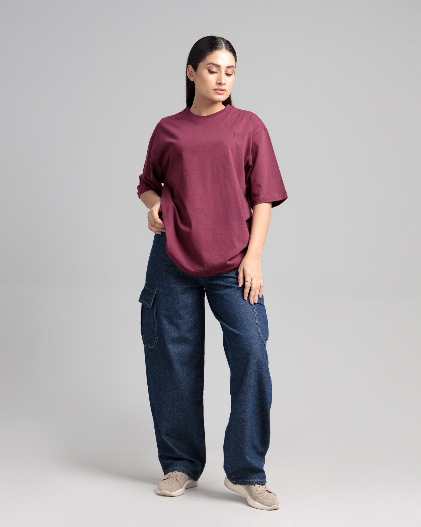 Women Boxy Fit Cotton T-Shirt - Maroon