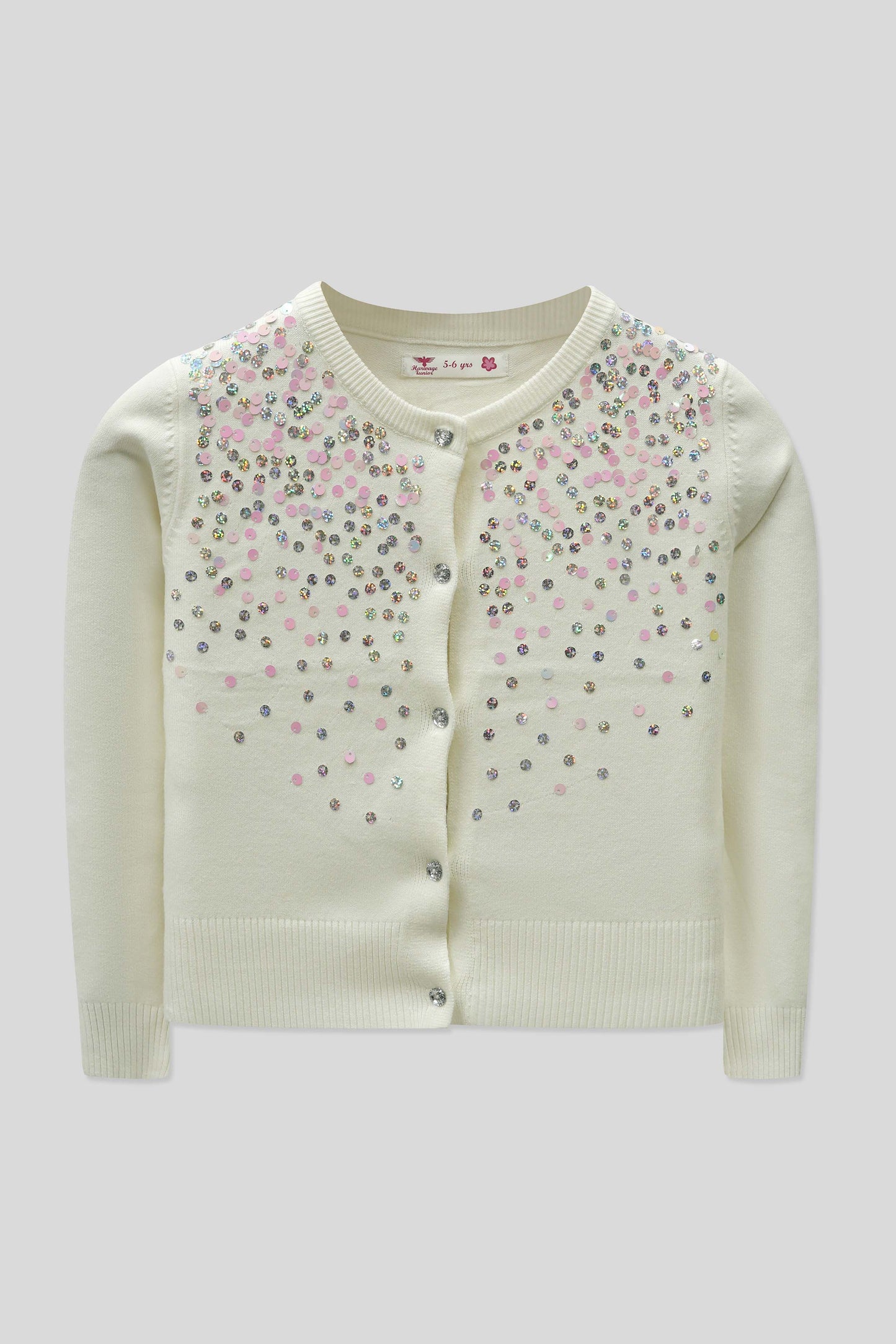 Junior Girls’  R-Neck Wool Cardigan - White