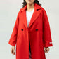 Women Long Wool Coat - Red