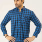 Men Casual Dress Shirt - Blue Checkered