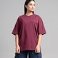 Women Boxy Fit Cotton T-Shirt - Maroon