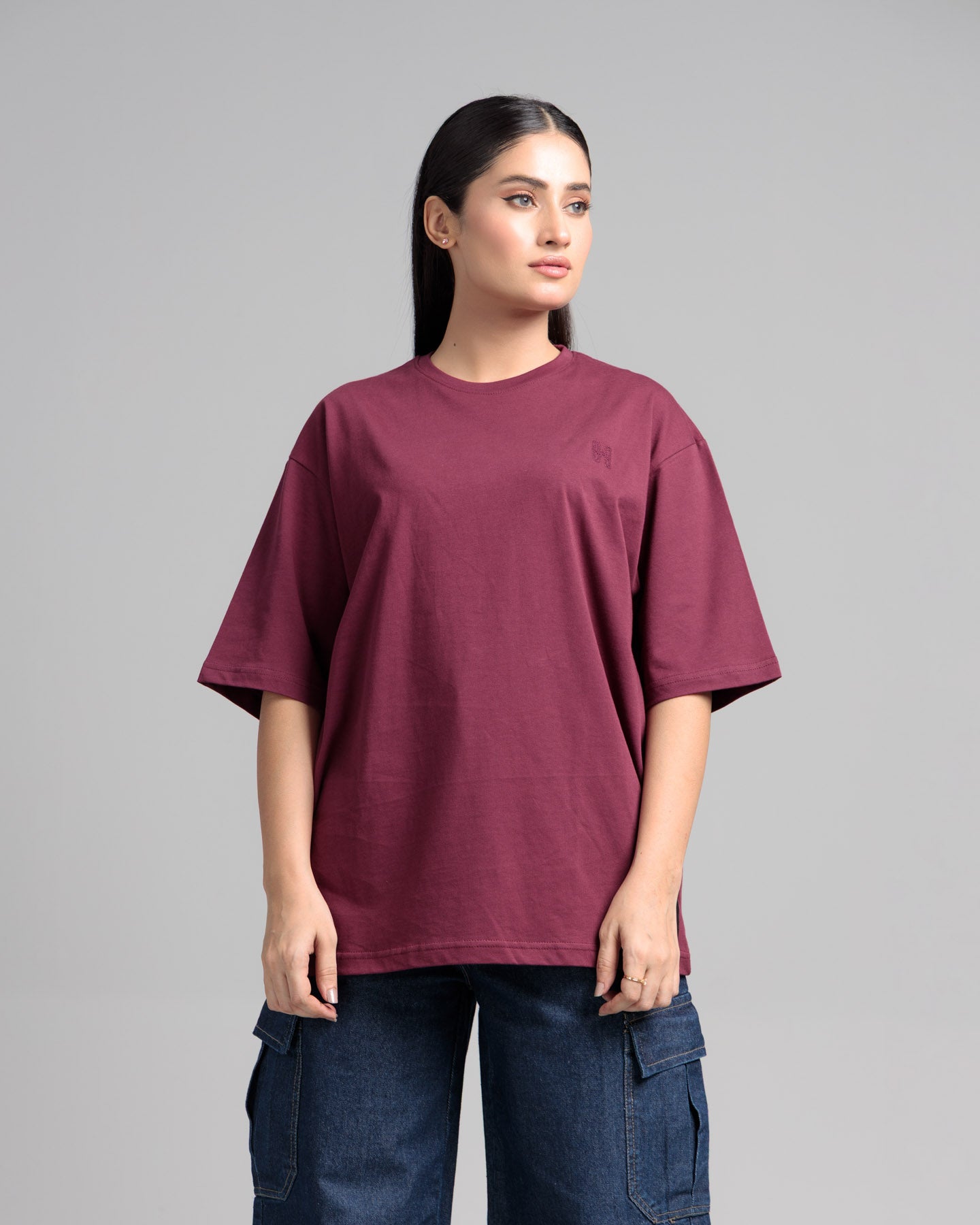 Women Boxy Fit Cotton T-Shirt - Maroon – Harwage