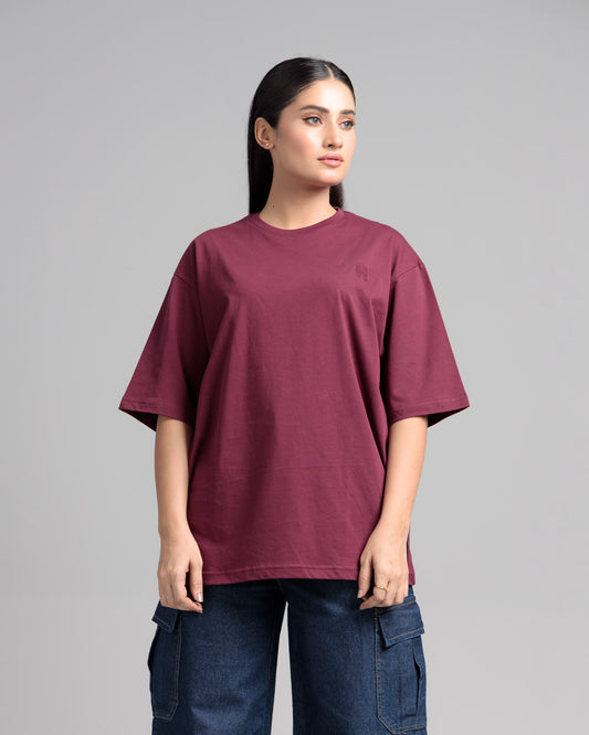 Women Boxy Fit Cotton T-Shirt - Maroon