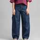 Women Skater Fit Cargo Denim Jeans - Indigo