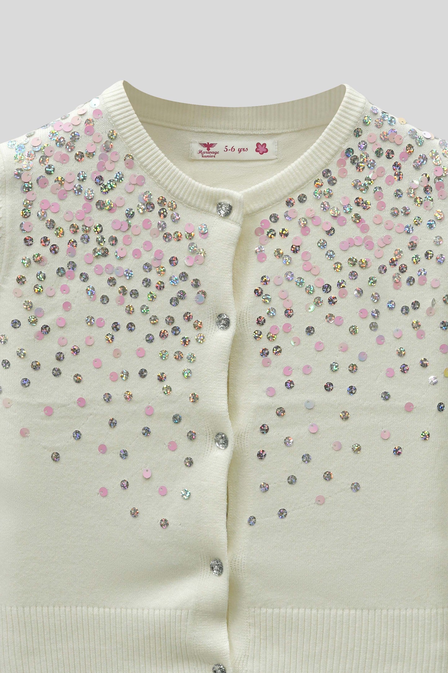 Junior Girls’  R-Neck Wool Cardigan - White