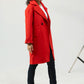 Women Long Wool Coat - Red