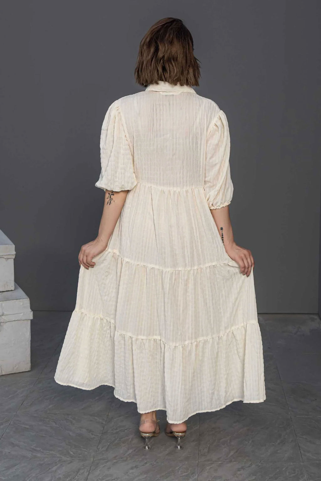Women Long Frock Dress Shirt – Cream